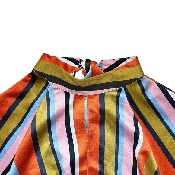 ASOS Multicolor Striped Satin Tie Top Pant Set Size 2 - Picture 3 of 9